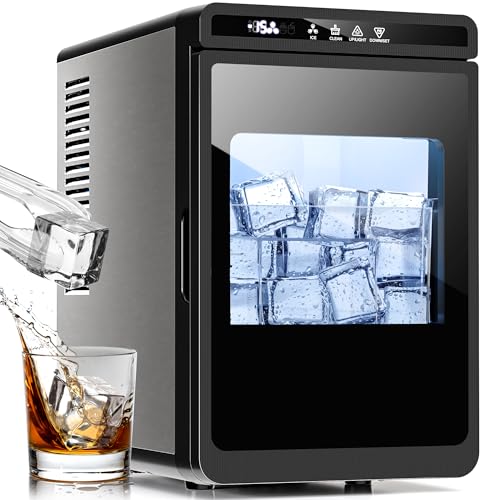 Kismile Clear Ice Cube Makers,3 Cubes in 20 Mins,26Lbs/24H,Portable Ice Makers Countertop with Large Cubic Ice, Self-Cleaning, 24H Timer for Cocktails, Whiskey & Bourbon(Black)