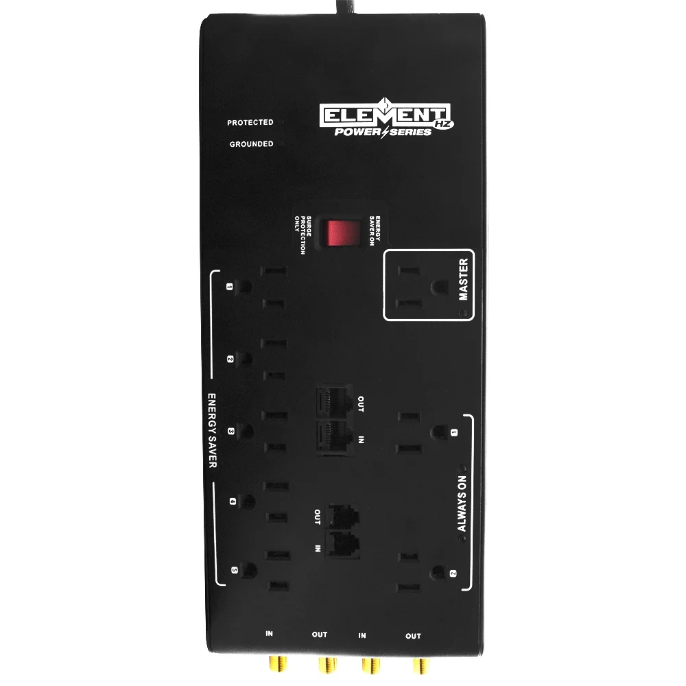 Element-Hz Power Series™ Smart Surge Protector (3600 Joules, 8 Outlets/3-Prong Plug, Coax: 2 In/2 Out)