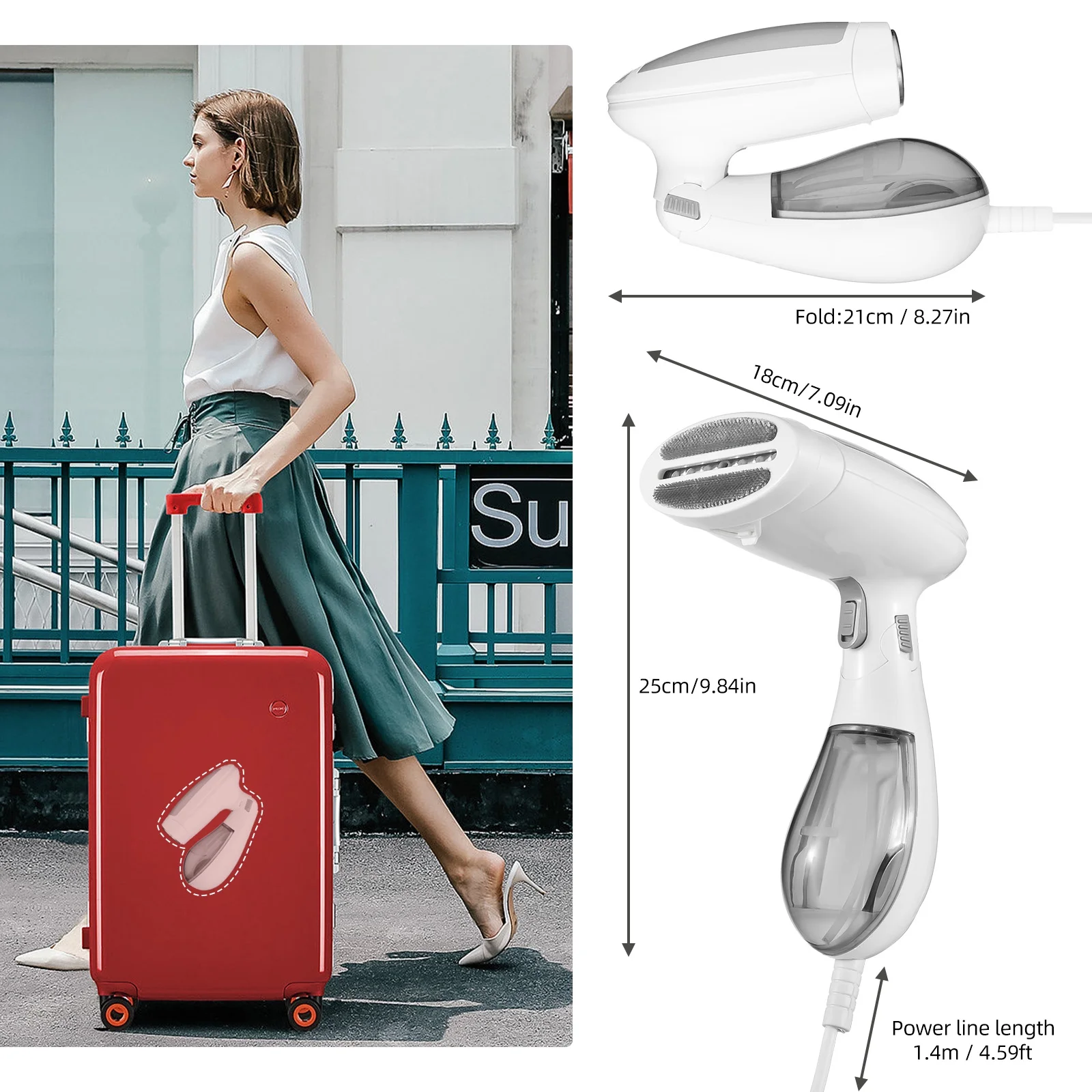 Dcenta Foldable Handheld Clothing Steamer, 1300W, 2-Second Fast Heat, Wrinkle Remover