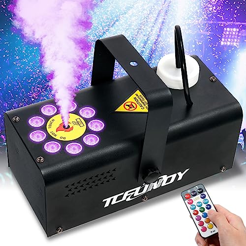 TCFUNDY 500W Fog Machine with 9 LED Lights, Vertical Smoke Machine 12 Color Lights Effect, Portable Fog Maker with Remote Control for Halloween Wedding