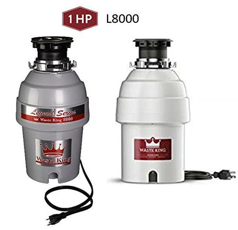 Waste King 8000 Continuous Feed Garbage Disposer, 2800 rpm, 32 oz, 7 in, 16-1/16 in L x 7-1/2 in W x