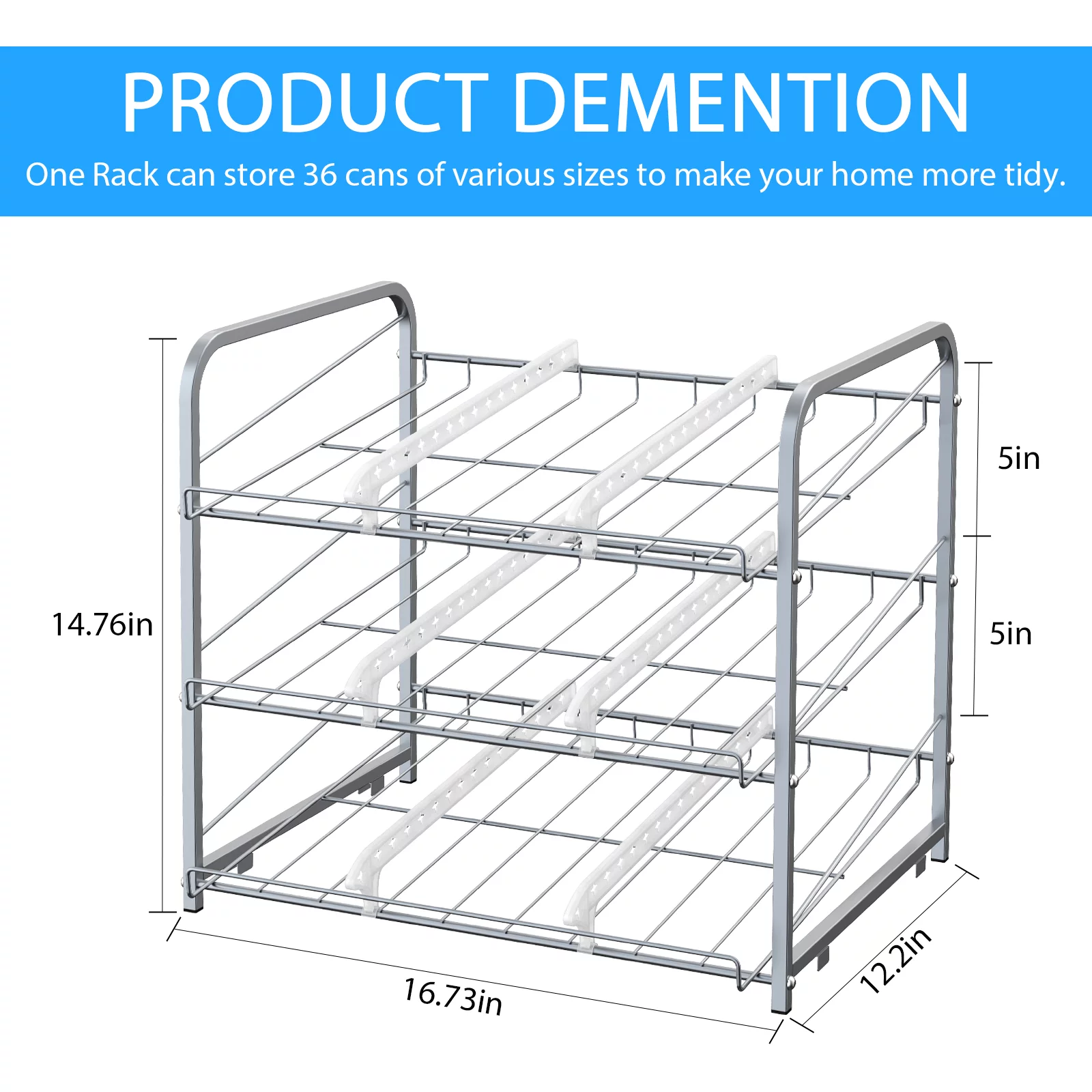 2 Pack 3-Tier Stackable Can Rack Organizer Storage Soda Cola Holder, Silver