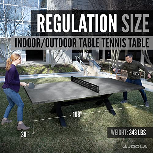 JOOLA Berkshire Outdoor Table Tennis Table - Multi Use Conference Table Dining Table - Concrete Wood Look Includes Steel Outdoor Ping Pong Net Set & Frame - Hybrid Indoor Outdoor Ping Pong Table