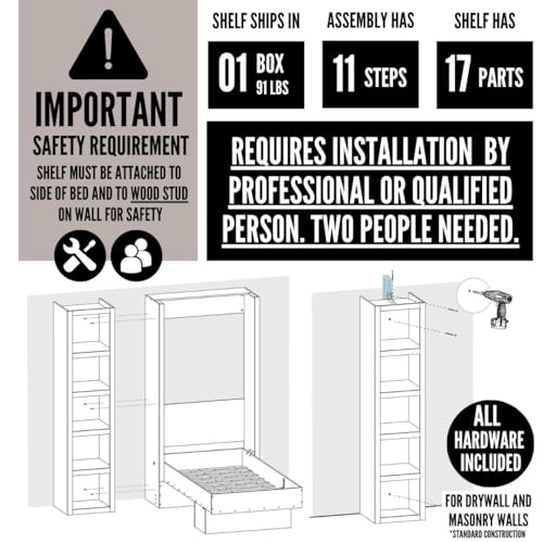 Oakland Living Easy-Lift Queen Murphy Wall Bed in Brown Wood Grain with Two Bookshelves