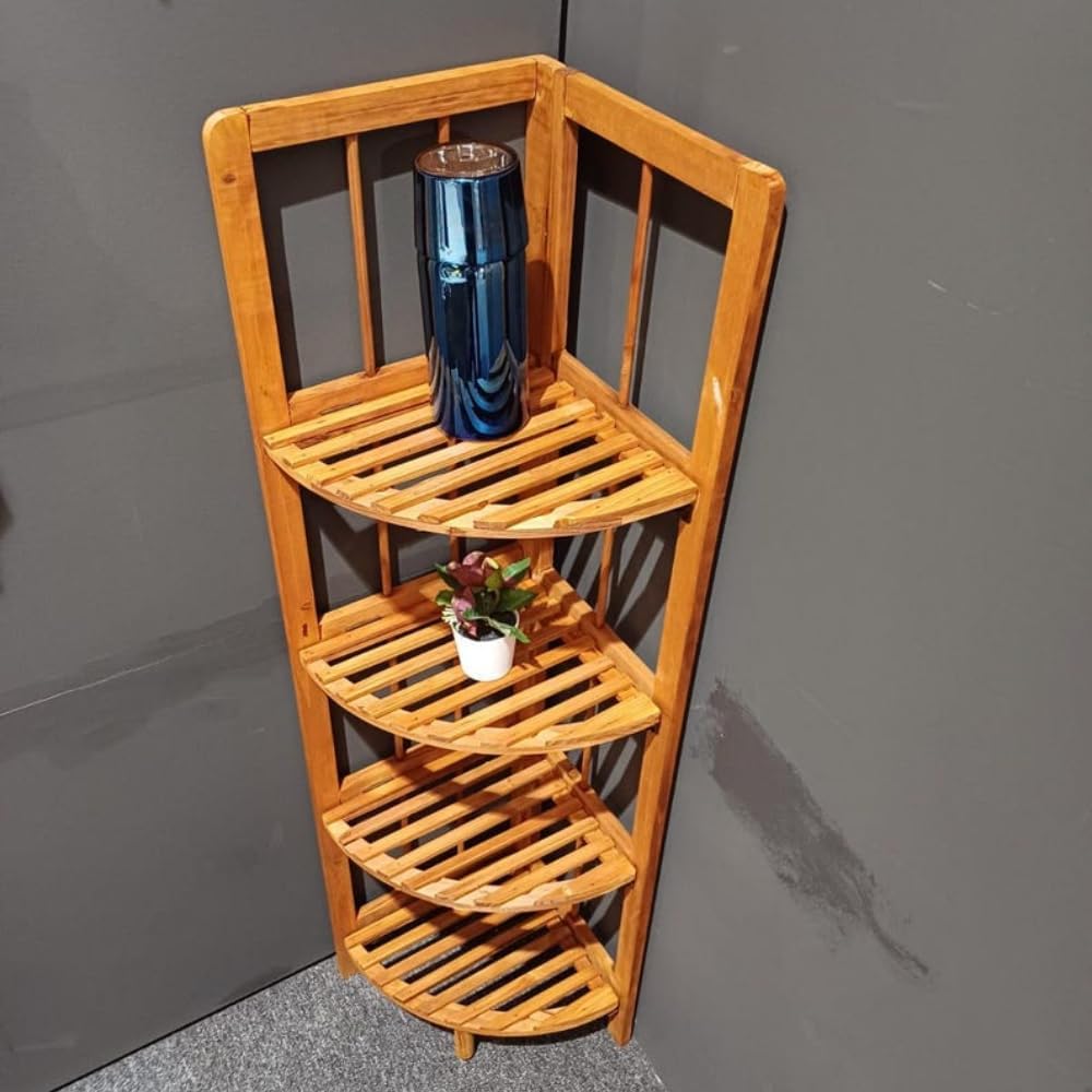 4-Tier Open Wooden Corner Shelf, Corner Bookshelf, Wooden Bookcase, Modern Bookshelf, Plant Stand, Display Shelves, 11