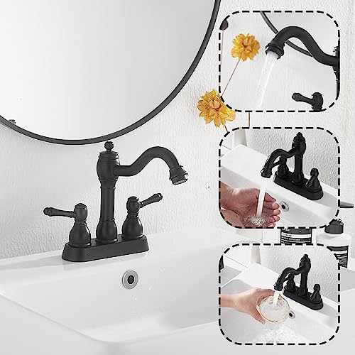 GGStudy 360° Swivel Antique Brass Bathroom Vessel Sink Faucet Single Handle One Hole Matching with Pop Up Drain