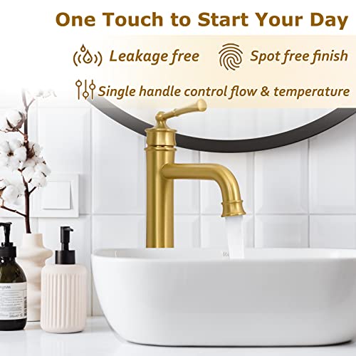 Vessel Sink Faucet Polished Chrome Tall Bathroom Faucet Deck Mount Single Handle One Hole Lavatory Vanity Tap with Pop Up Drain Assembly Bathroom Sink Faucet for Mixer Bowl(L2302-CP)