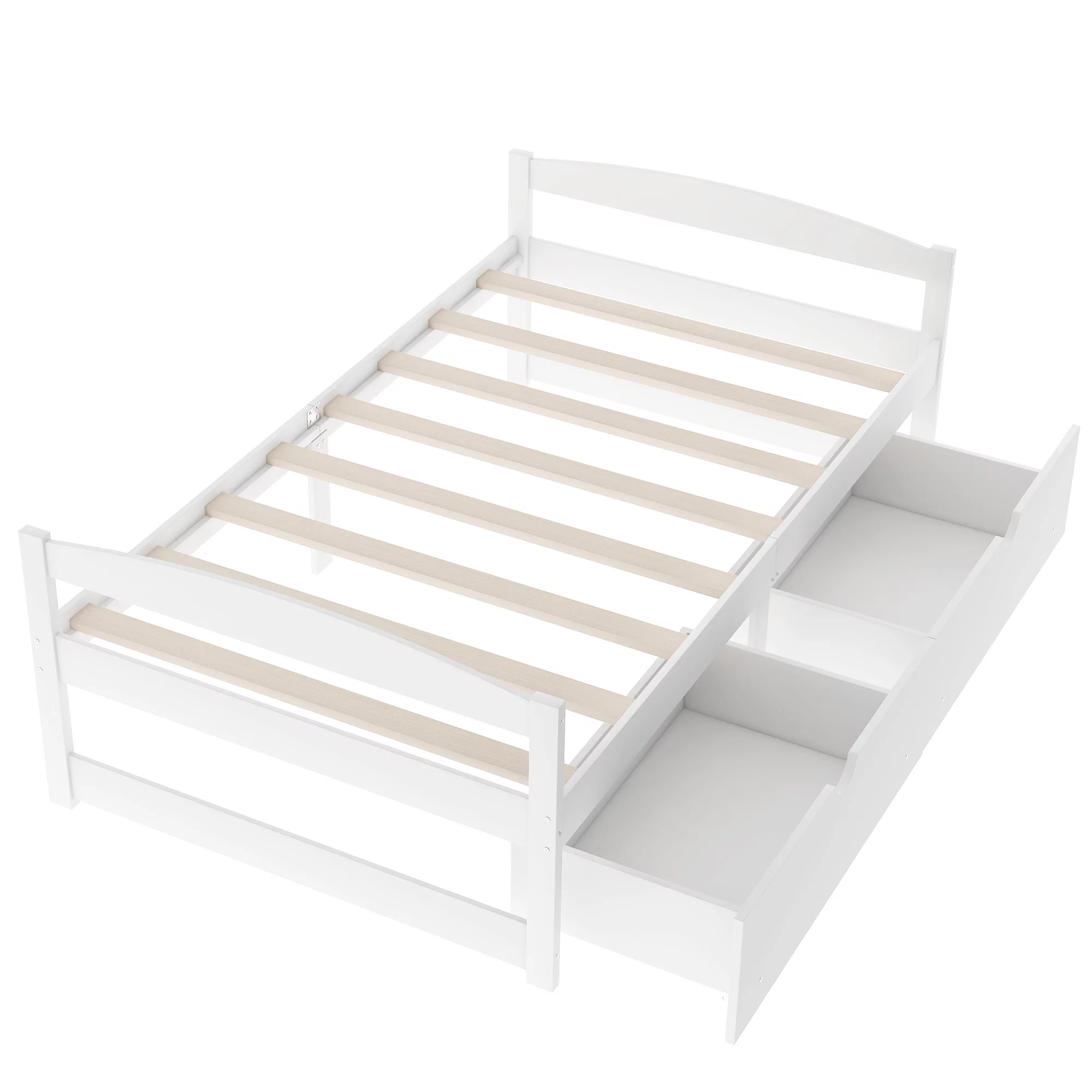 Nestfair White Twin Size Platform Bed with 2-Drawers