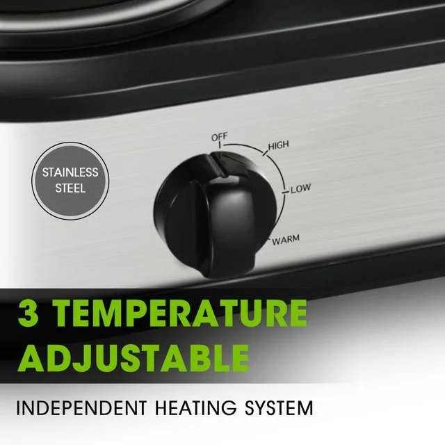 CozyHom 2.5QT Dual Pot Slow Cooker Electric Food Warmer With Adjustable Temp Stainless Steel Removable Pots Lid Rests Crock Pot