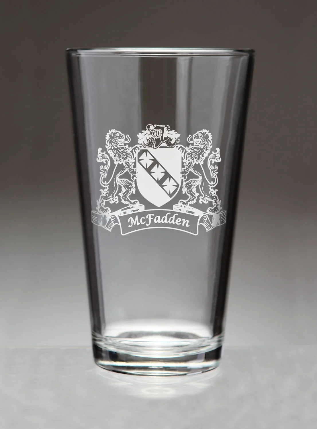 McFadden Irish Coat of Arms Lions Pint Glasses (Sand Etched)