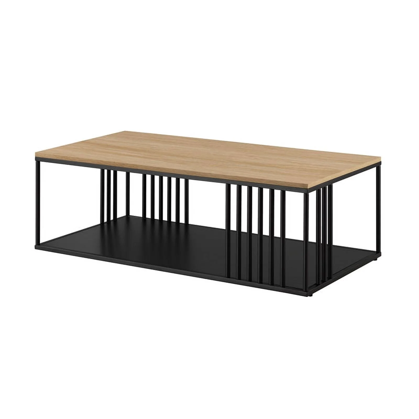 Minimalist Metal Slatted Rectangle Wood Coffee Table - Oak / Black