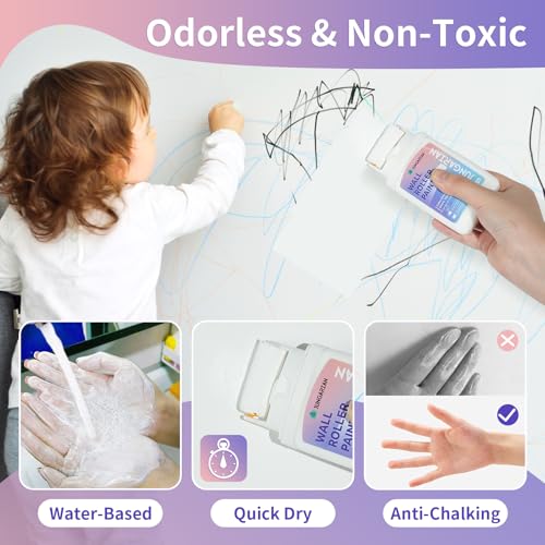 White Wall Paint Kit - 2X Concentrated Formula Wall Repair Roller Superior Coverage & No Dripping - Water-Based Wall Paint Roller Kit for Remove Graffiti, Stains, Yellowing - 100g