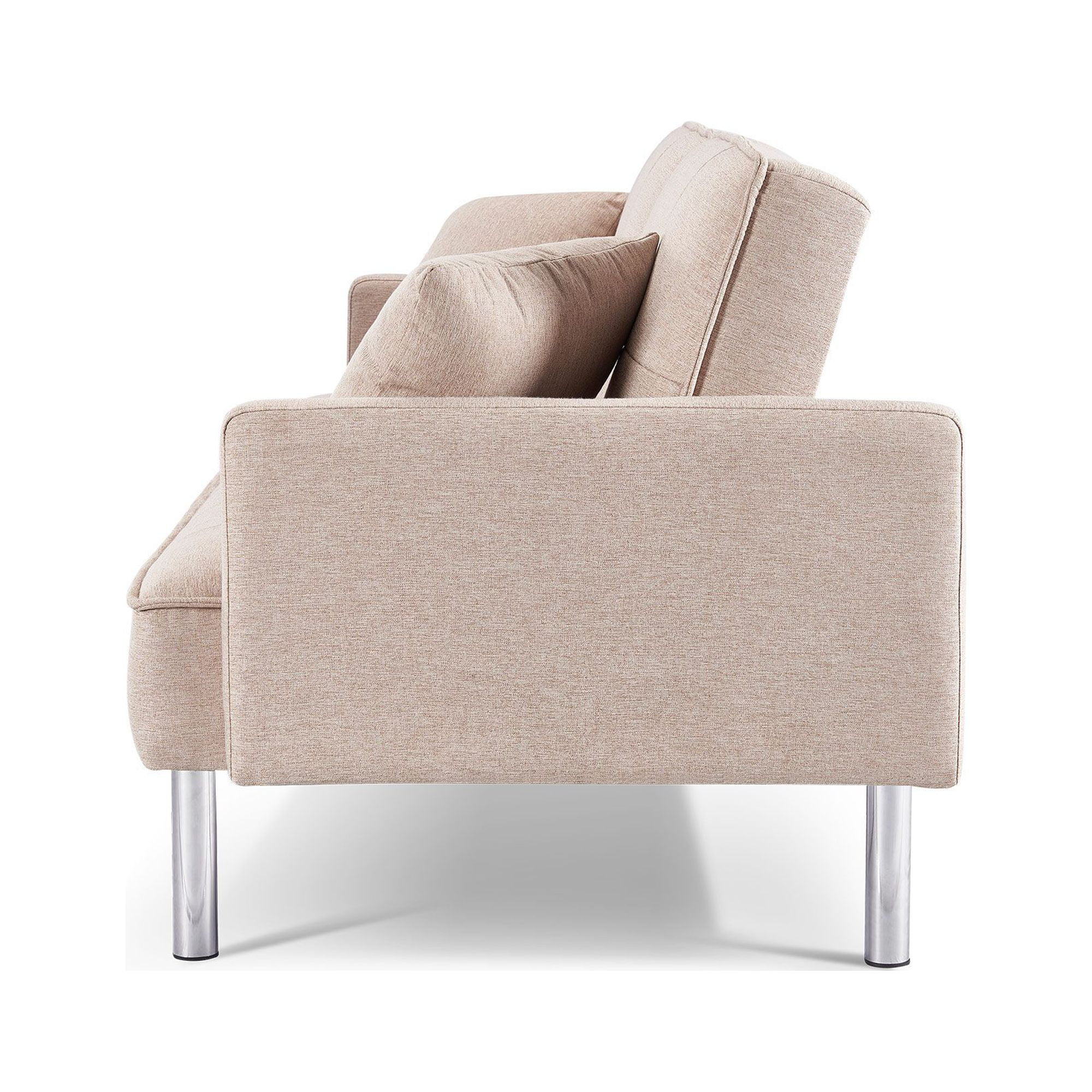 Moootto  84.6 in. Extra Long Modern Tufted Beige Fabric Futon Adjustable Sofa Bed & Folding Daybed Guest Bed, Upholstered Modern Convertible Sofa