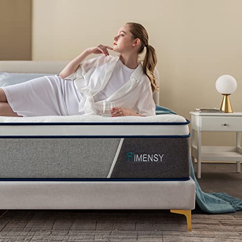 Rimensy Queen Mattress, 12 Inch Queen Size Mattress in A Box, Superior Hybrid Mattresses with Gel Memory Foam Or Lumbar Support, Maximum Support, Pressure Relief, Zoned Support Spring, Medium Firm