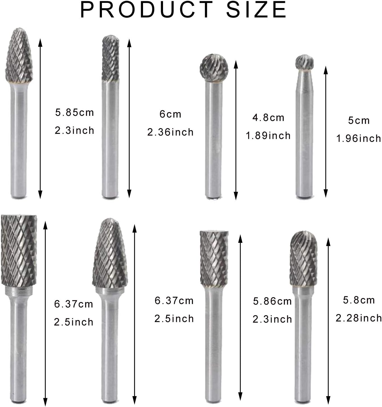 JONMON Carbide Burr Set - 8Pcs Tungsten Double Cut Rotary Files, 1/4 Shank Shank Die Grinder Drill Bit Cutting Tool for Woodworking, Drilling, Carving, Engraving and Grinding