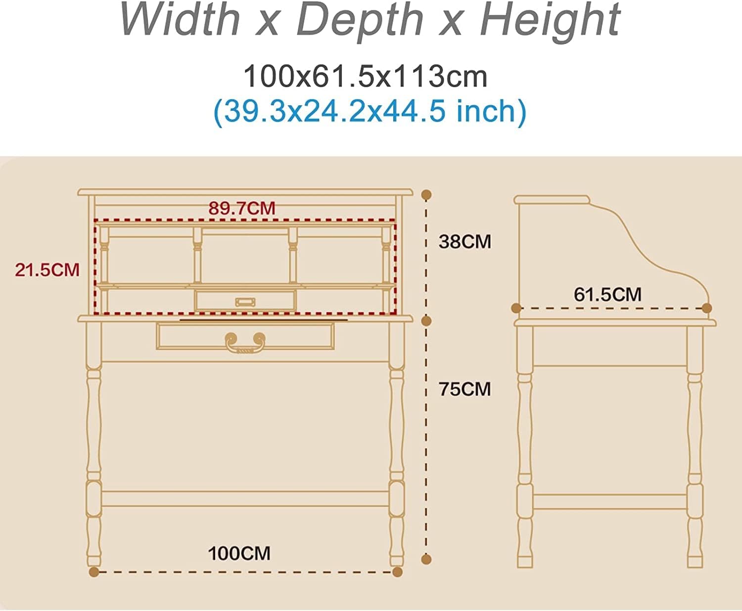 Vanity Table Oak Wood Vanity Desk, Dressing Table with Pull-Out Hidden Mirror, Safety Lock Design Makeup Vanity with Charging Port Makeup Table