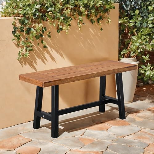 VINGLI Outdoor Bench with Metal Legs Rustic, Wood Dining Bench Indoor Outdoor Porch Bench for Yard Garden Dining (57in)