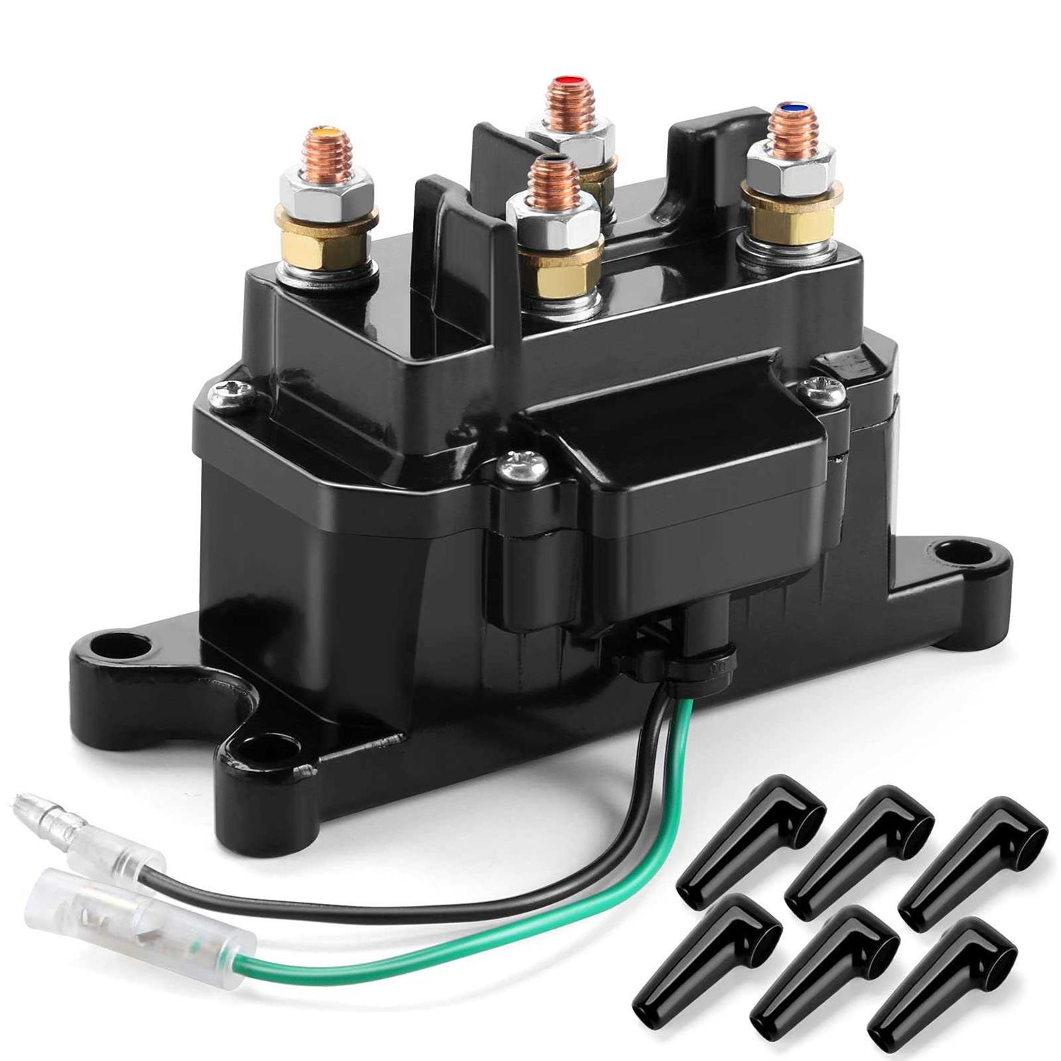 ovsor 12v 250a Winch Solenoid Relay Contactor Thumb Truck for Atv Utv 2000-5000lbs Winch with 6 Protecting Caps