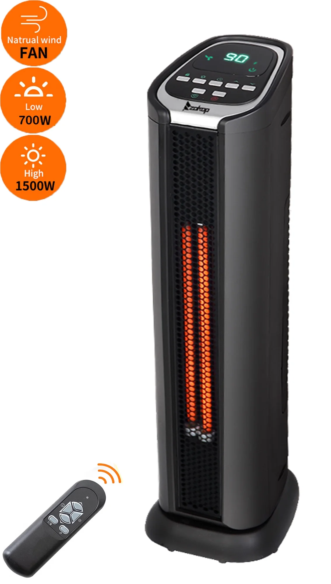 24'' Portable Space Heater, 1500W Adjustable Electric Heater for Inside with Smart Control,  Indoor Electric Heater 50~90°F Adjustable Safe for Home Office Room