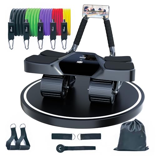 2025 New 4-Wheel Abdominal Roller with Elbow Support : Latest Upgraded High-Performance Exercise Machine With Automatic Rebound, Multi- layered Anti-Slip Design with Calorie Counting LCD Screen (Set of 13)