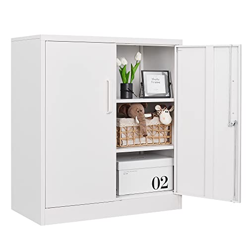 Letaya Metal Storage Cabinets with Lock, Small Locker Organizer Steel Cabinets, Adjustable Layers Shelves 2 Doors for Home, Office, Warehouse,Garage,Industrial,Employee Lockers (White-36)
