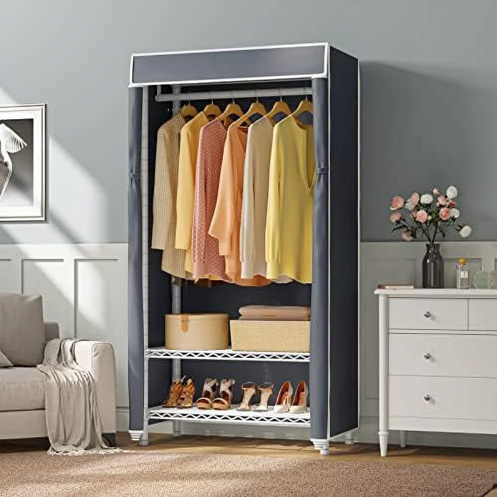 HOOMHIBIU V1S 3 Tiers Garment Racks with Cover Clothing Rack for Hanging Clothes Free Standing Wardrobe Closet for Small Spaces Heavy Duty Clothes Rack  Black Rack with Black Oxford Fabri