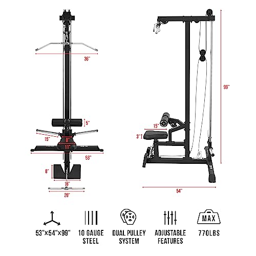 Valor Fitness LAT Pulldown and Low Row Cable Machine – Dual Pulley Plate-Loaded System for Strength Training, Upper Body Workouts, and Home Gym Equipment