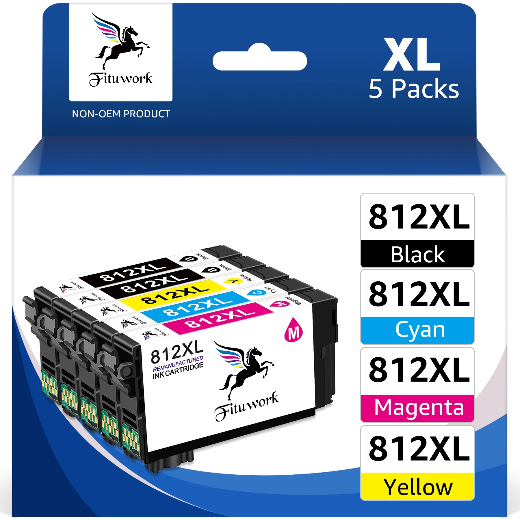 812XL Ink Cartridges for Epson 812 XL T812XL High Capacity to use with Epson Workforce Pro WF-7820 WF-7840 WF-7310 EC-C7000 Printer (5 Pack)
