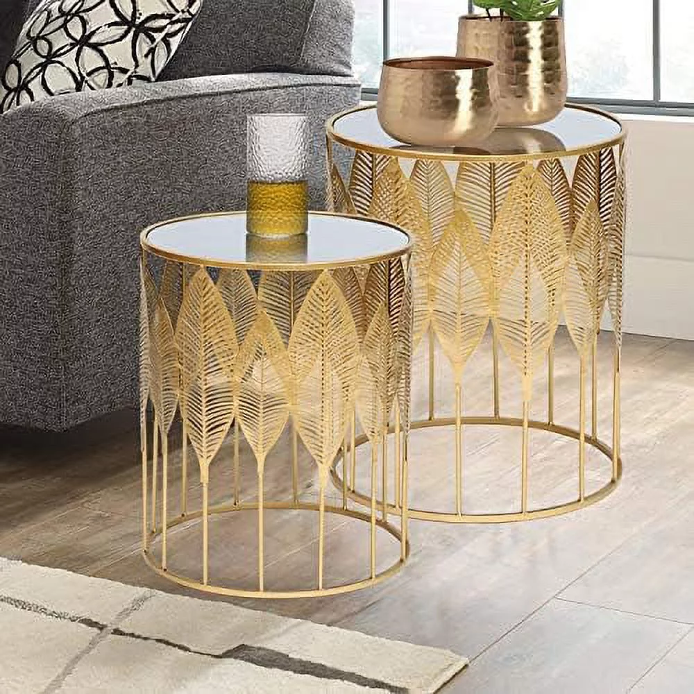 RUNFAYBIU End Tables  Gold Accent Coffee Table Indoor Outdoor Decorative Metal Nesting Side Tables Nightstands for Entryway Living Room Bedroom  Round