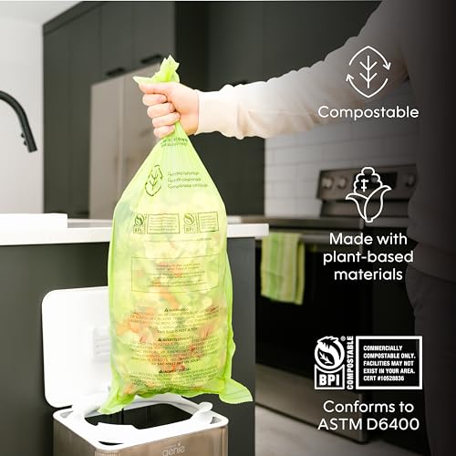 Compost Genie Kitchen Compost Bin, White Stainless-Steel Large