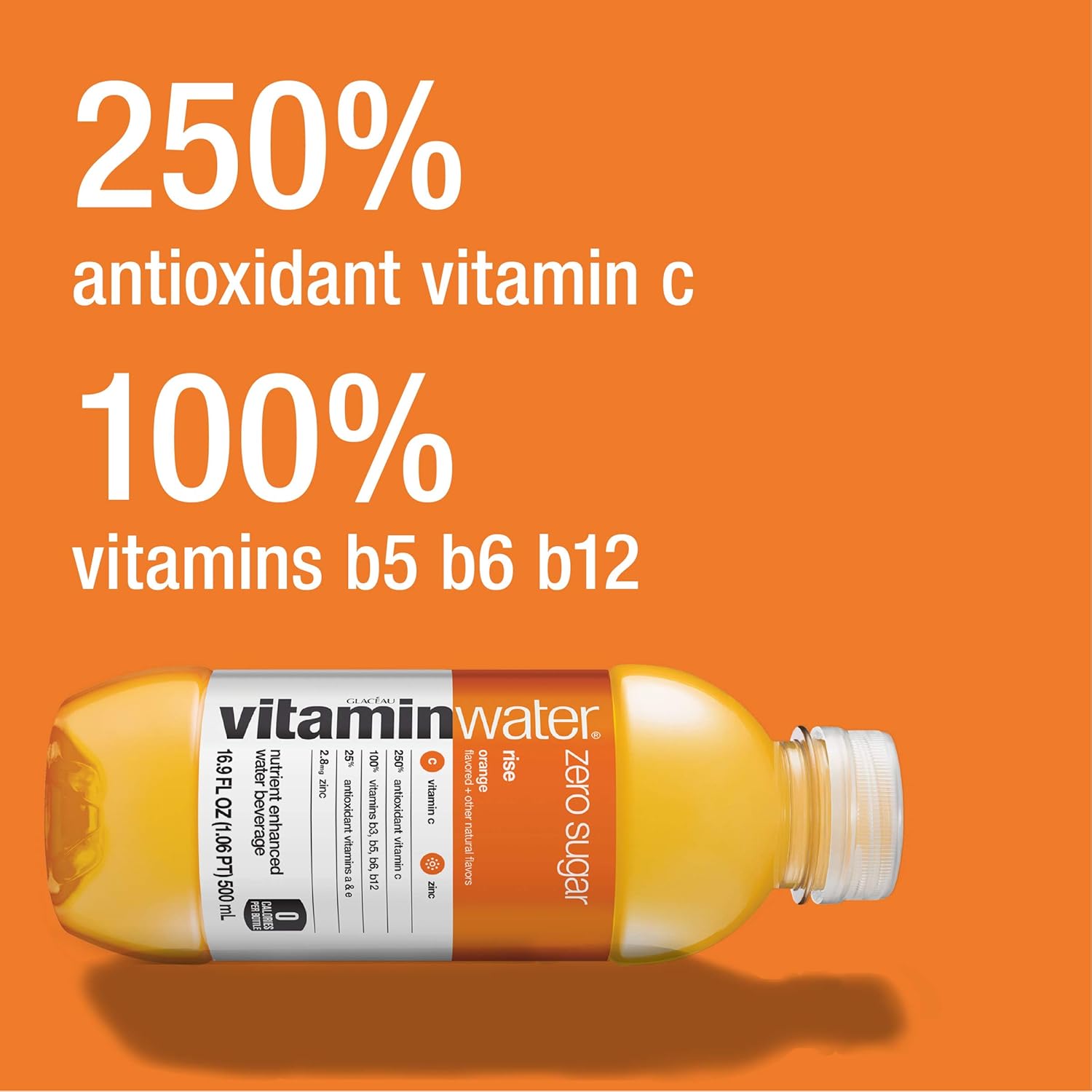 vitaminwater zero rise, electrolyte enhanced water w/ vitamins, orange drinks, 16.9 Fl Oz (Pack of 24)