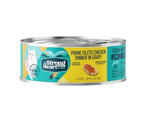 A Strong Heart Canned Wet Cat Food, Dinner Variety Pack - 5.5 oz Cans (Pack of 32), Made in The USA with Real Chicken, Turkey & Salmon