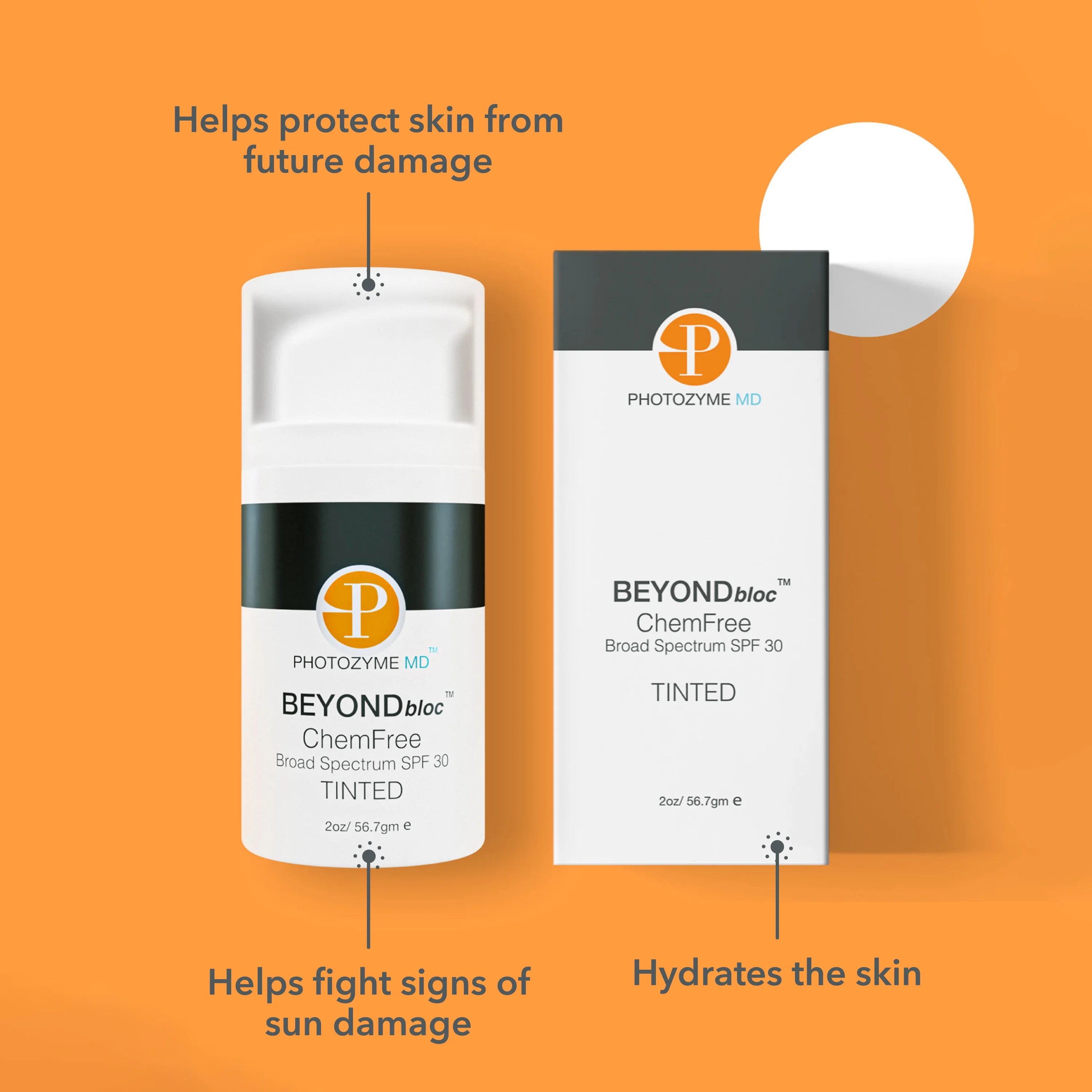 Photozyme BeyondBloc Chemfree Broad Spectrum SPF 30 Tinted - Light Coverage Sunscreen - Anti-Aging and Hydrating - for All Skin Types and Post Procedure Skin - with Titanium Dioxide 10.20%, Zinc Oxide