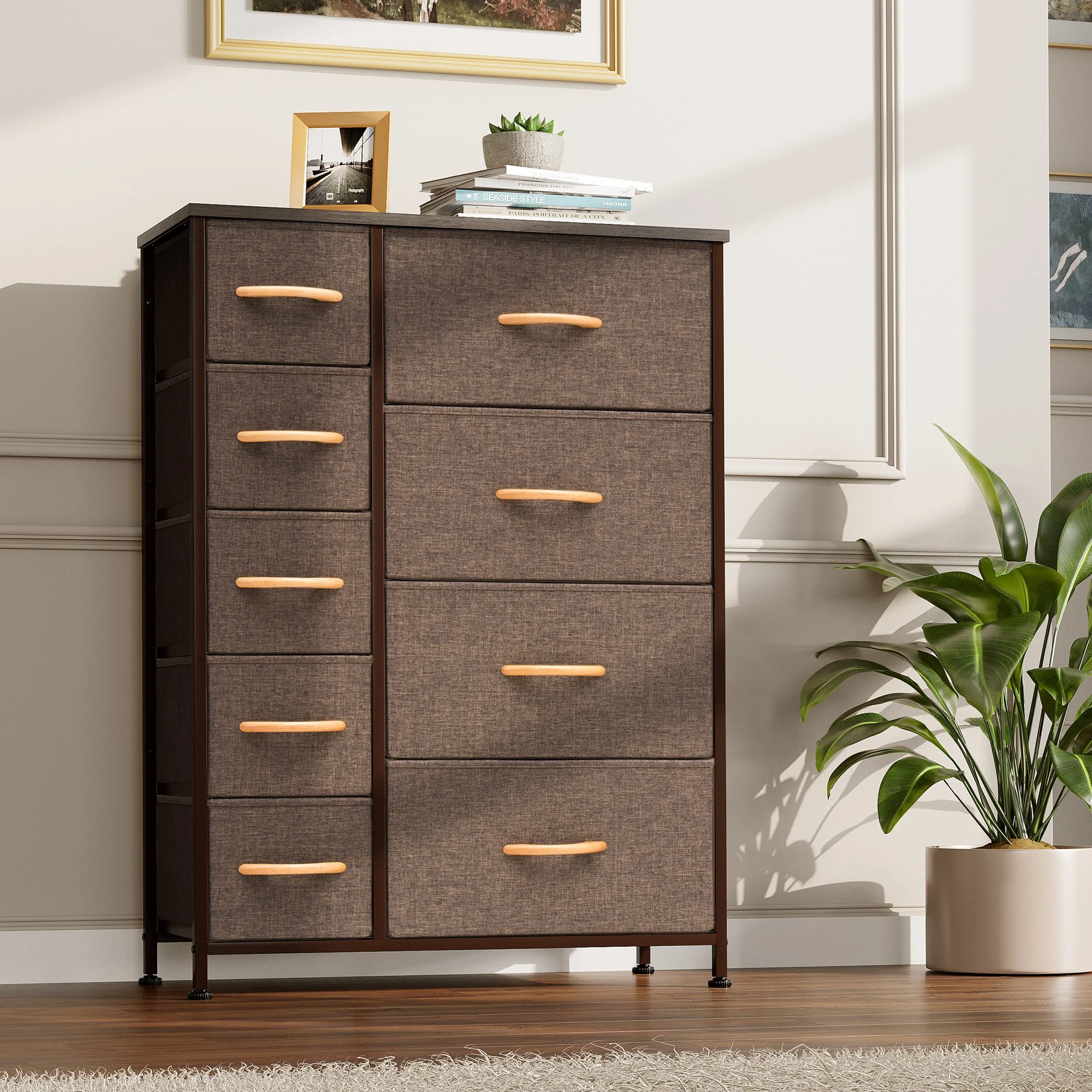 Crestlive Products 9 Drawers Dresser Vertical Chest Storage Tower in Brown