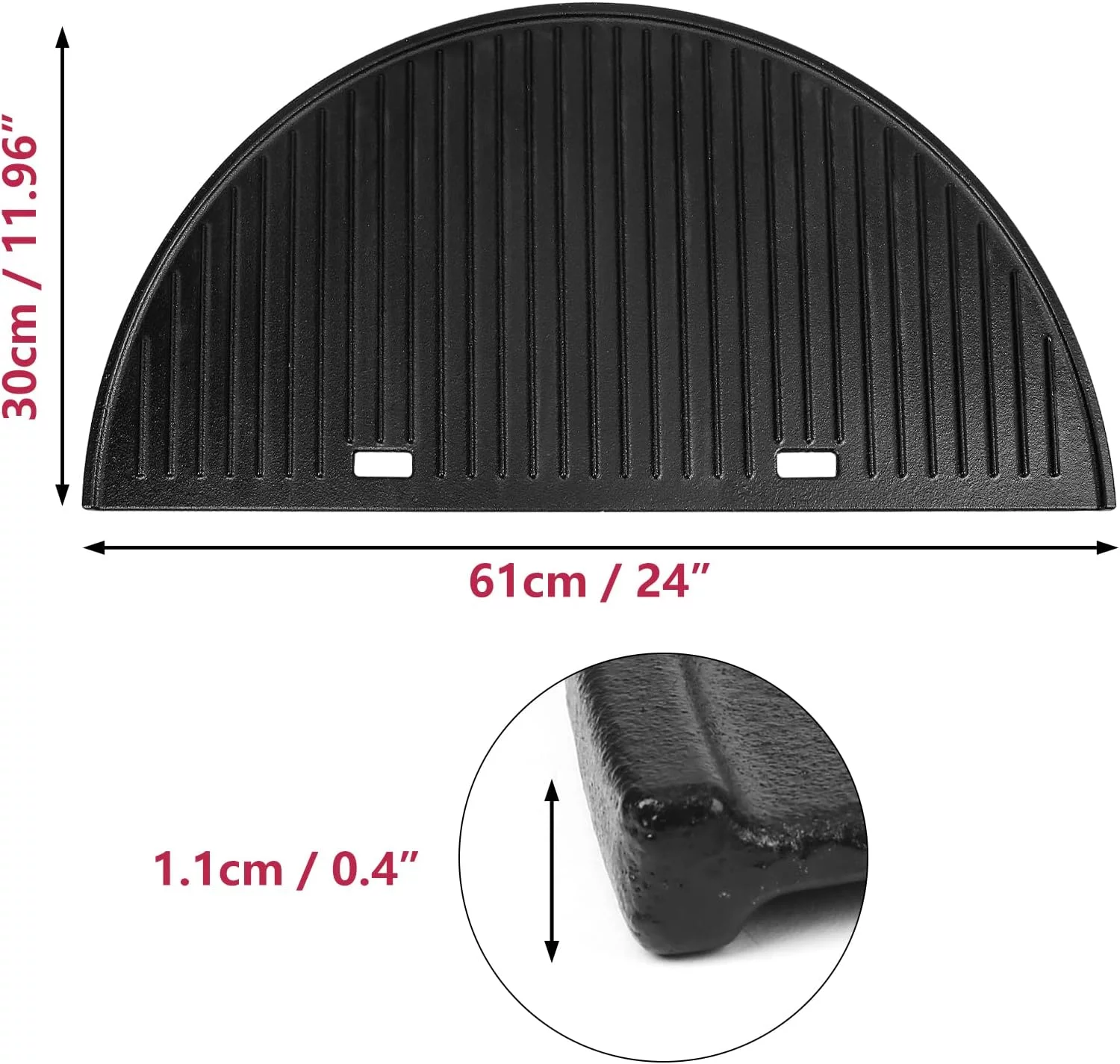 Grisun 24” Half Moon Cast Iron Reversible Grill Griddle for Weber Summit Kamado Charcoal Grills and Grill Centers 18501001 18301001 18201001, XL BGE Kamado Grill Replacement Parts