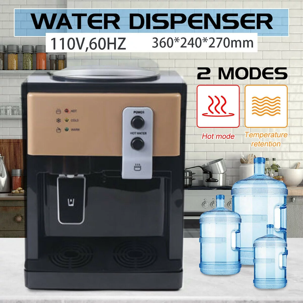 Miumaeov Premium Countertop Water Cooler Water Dispenser - Hot and Cold Water 110V 550W Electric Small Cooler Dispenser for Home Office Coffee Tea Bar Dorm