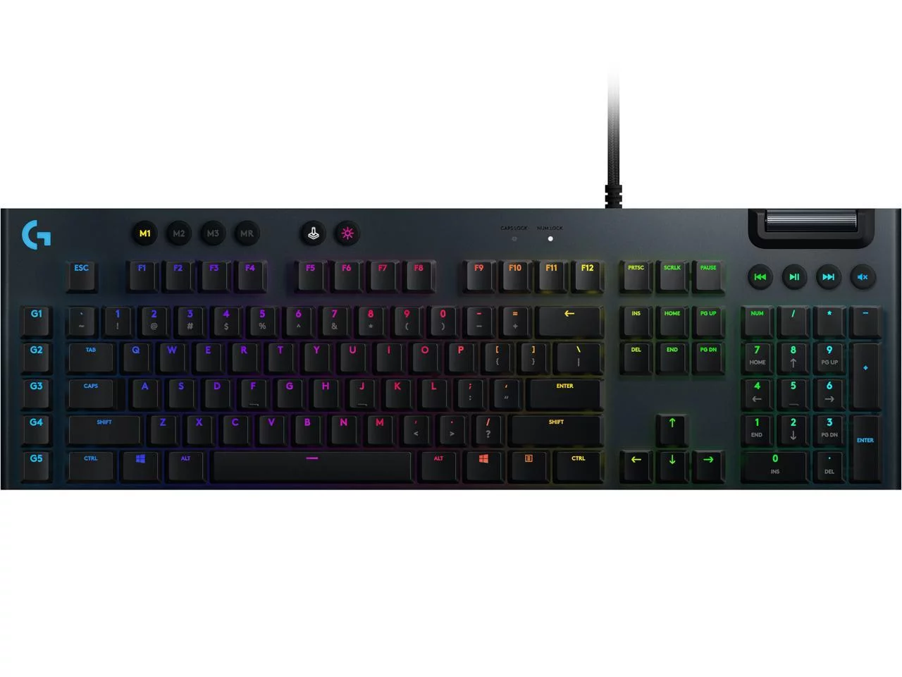 Logitech G815 Lightsync RGB Mechanical Gaming Keyboard - Cable Connectivity - USB Interface - English - PC, Windows, Mac OS - Mechanical Keyswitch - Black