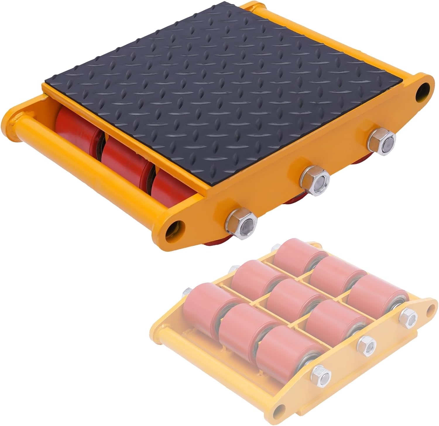 15T Industrial Machinery Mover 33000LBS Machinery Moving Machine Dolly Skate Heavy Duty Roller Mover Cargo Trolley with 9 Rollers & PU Wheels for Moving Equipment