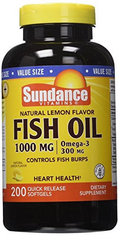Sundance Omega-3 Fish Oil 1000 mg Softgels, Natural Lemon Flavor, 200 Count, 6 Pack