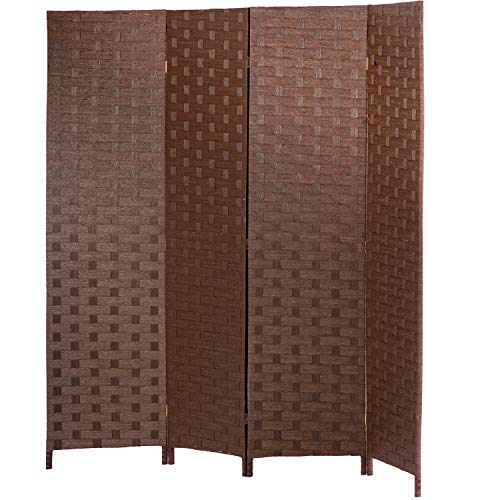 Wood Mesh Woven Design 4 Panel Folding Wooden Screen Room Divider