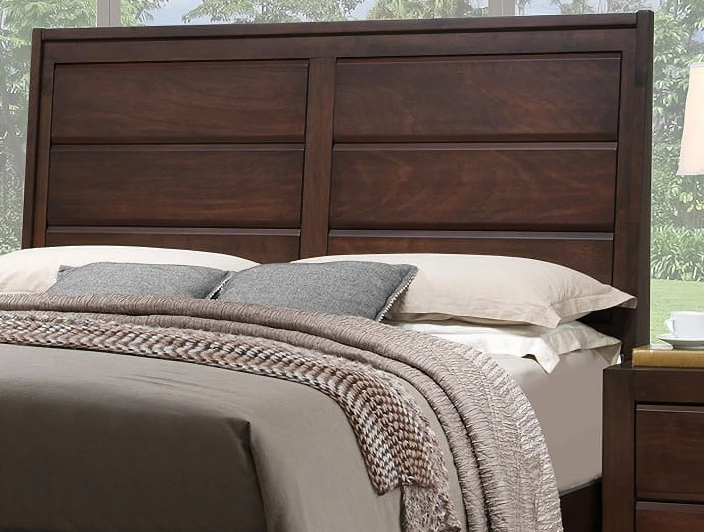 Walnut Eastern King Size Bed Panel HB Unique Design 1pc Bedframe Bedroom Furniture