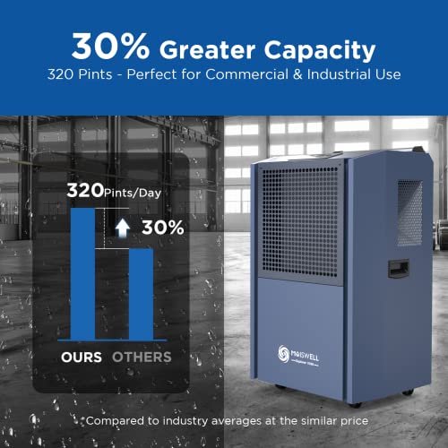 305 Pint Commercial Dehumidifier for Industrial Sites, Commercial-Grade Dehumidifiers with Drain Hose for Large Spaces Basements, Warehouse, Flood Water Damage Restoration, 5-Year Warranty