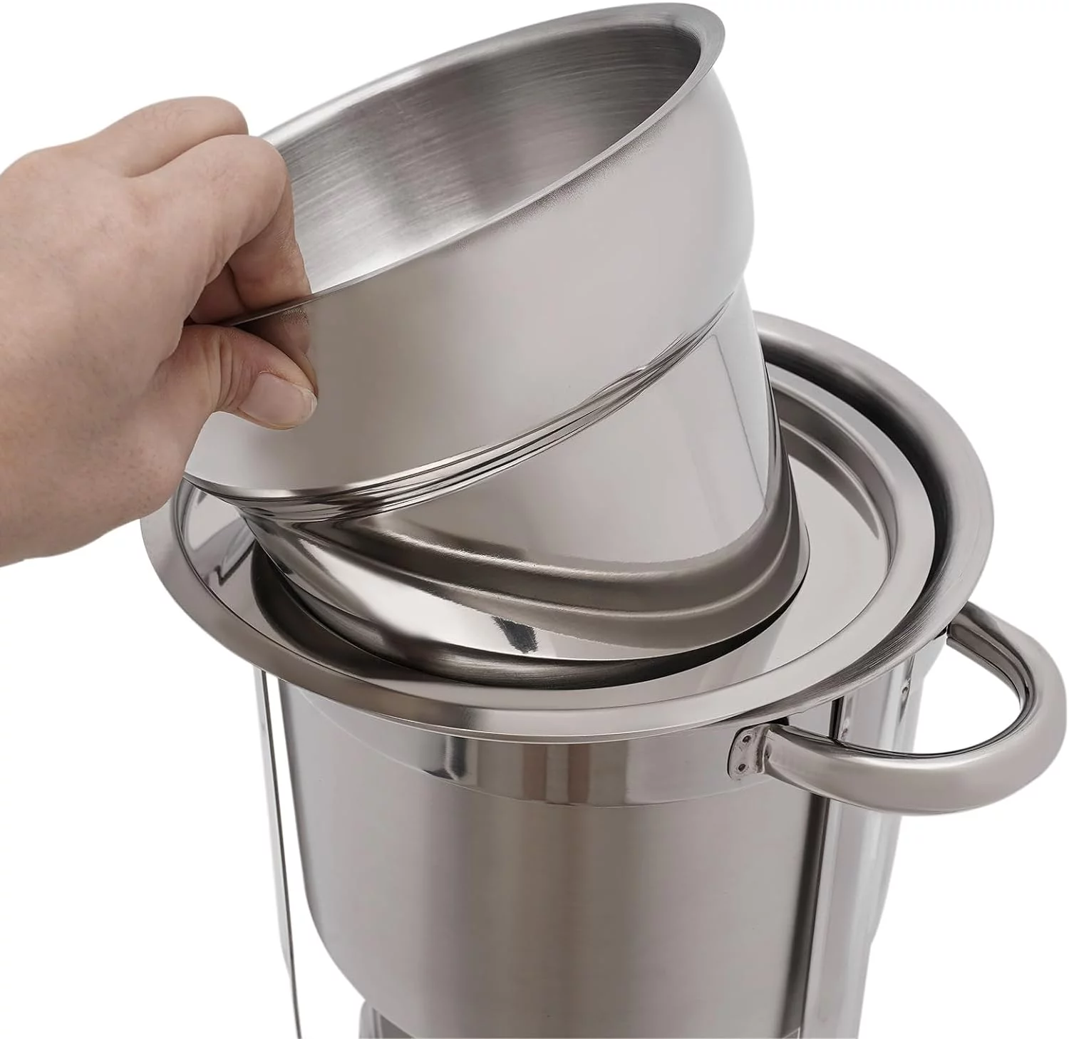 MIDUO 4.23-Quart Stainless Steel Round Soup Warmer With Pot Lid and Electric Heating Plate