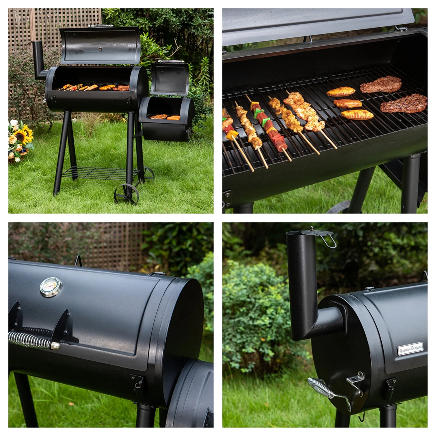 Summit Living 28'' BBQ Charcoal Grill with Offset Smoker for Backyard and Camping