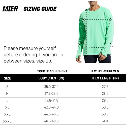 MIER Men's UPF 50+ Sun Shirts Quick Dry Long Sleeve UV Shirts Lightweight Rash Guard Swim T-Shirts Hiking Running