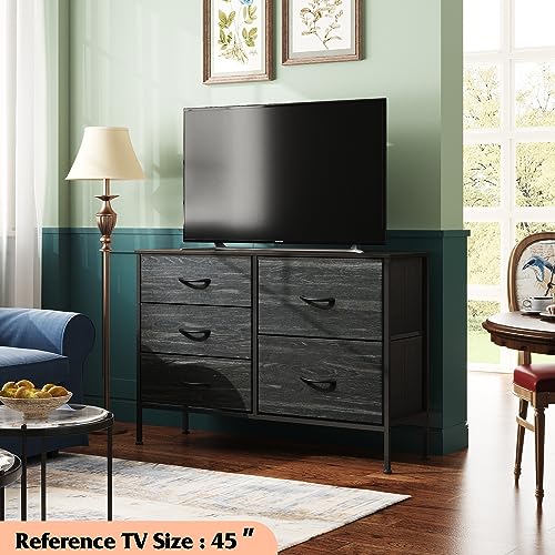 WLIVE Dresser for Bedroom with 5 Drawers, Wide Bedroom Dressers with Drawer Organizers, Chest of Drawers, Fabric Dresser for Living Room, Closet, Hallway, Charcoal Black
