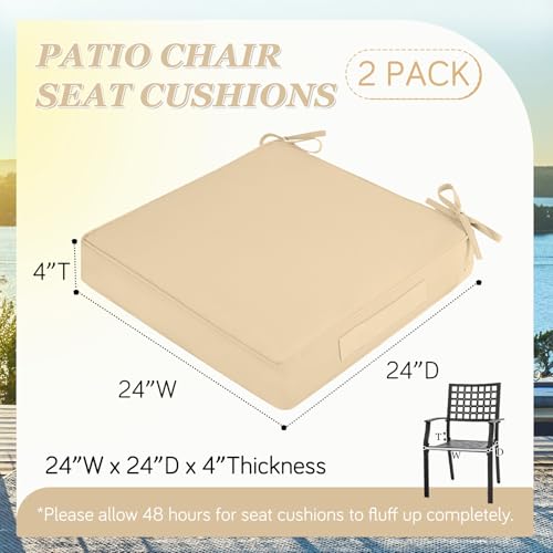 Waterproof Outdoor Chair Cushions Set of 2, Square Outdoor Seat Cushions with Ties and Removable Covers, 19 x 19 Outdoor Cushions for Patio Furniture with Portable Handle(Burgundy)