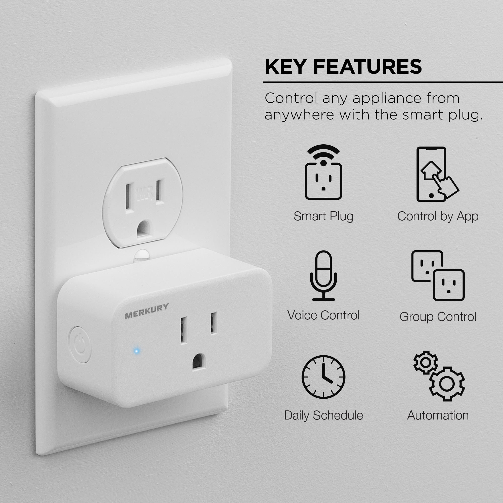Merkury Smart Plug, WiFi Outlet Compatible with Alexa and Google Home, Remote Control with App and Timers (4-pack)