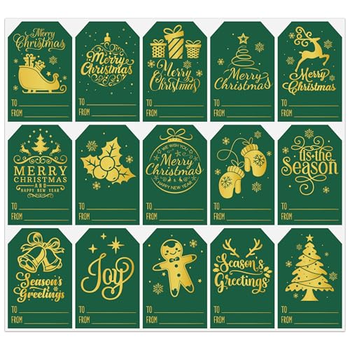 Haooryx Christmas Gift Tag Stickers - 450Pcs Adhesive Winter Christmas Name Labels Foil Snowflake Sticker Xmas to and from Sticker for Festival Holiday Gift Package Decor Supply(Gold White,30Sheet)
