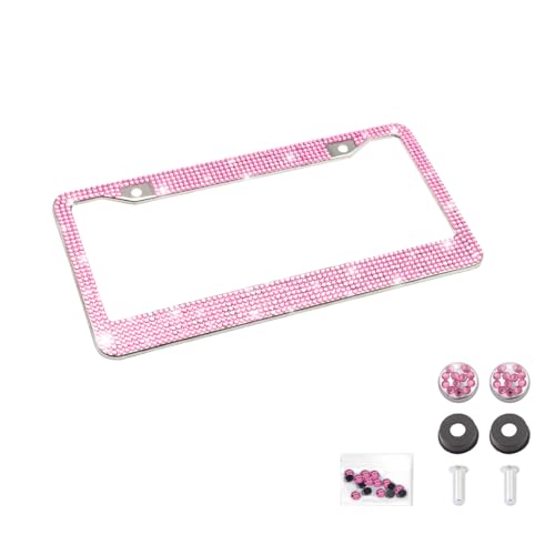 Osilly Bling Car License Plate Frame, 2 Hole Stainless Steel Crystal Diamond License Plate Holder & Screw Caps, Applicable to US Standard, Universal Sparkly Car Accessories for Girls Women